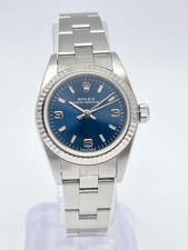 Ladies Rolex Oyster Perpetual 76094 24mm Blue Dial 3 6 9 Fluted Bezel Box