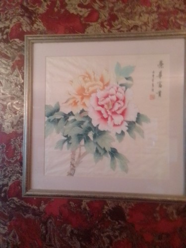 Oriental framed flower silk - framed,
