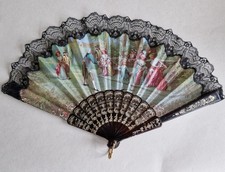 Lovely Vintage Victorian Style Hand Fan 18th Century Court Jose Blay Gold Inlay 
