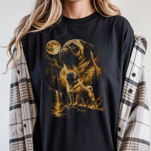 Mystical pug howling - pug, moon