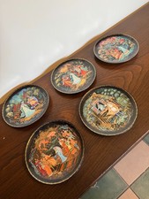 5 x Hand painted Vintage Russian decorative plates depicting fairytales