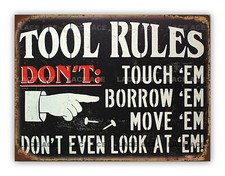 Funny "Tool Rules" Metal Garage Mechanic DIY Sign Workshop Man Cave Shed