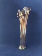 Antique Fenton Carnival Glass Cobalt Blue Fine Rib Swung Vase 