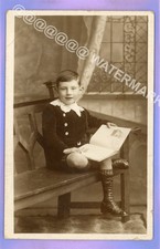 EARLY 1911c V SMART BOY CHILD READING PAIGNTON BRIXHAM DEVON RP PHOTO POSTCARD
