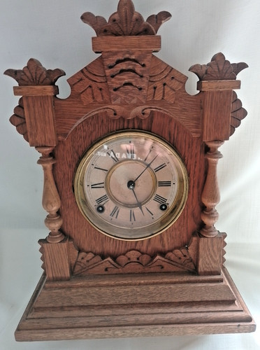 Large oak cased antique clock - oak,