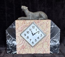 Art Deco French Heavy Marble Art Deco Display Mantle Clock Panther