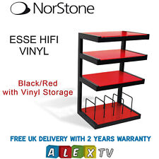 Norstone ESSE Black HiFi Rack with Red Glass Shelves & Vinyl Storage Hi-Fi Stand