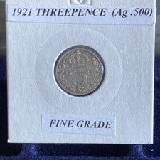 1921 George v Silver Three Pence Coin Fine Grade