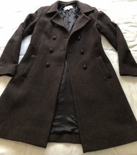 Hobbs Women’s UK Size 12 Dark Brown Double Breasted Wool Coat