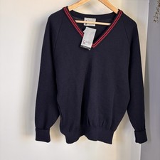 Balmoral Knitwear Navy V Neck Jumper 38” / S Wool Blend Retro Preppy Sweater NWT