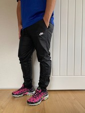NIKE BLACK NYLON WINDRUNNER TRACK PANT WOVEN TRACKIES TRACKSUIT TROUSER BOTTOMS