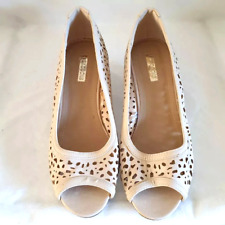 Peacocks Wedge Heels White Cream Laser Cut Out Leather Peep Toe Pumps UK Size 5