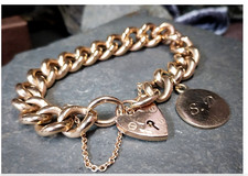 Antique Vintage Solid 9ct Rose GOLD LINK Bracelet & Heart Padlock Clasp - 20.1g