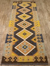 Multicolor Handmade Afghan/Turkish Kilim Runner Aztec Wool Rug, Sze 208x71 CM