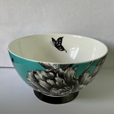 Portobello By Inspire Turquoise Bowl with Black & White Butterflies And Flowers 