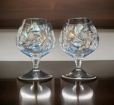 Vintage Pair Of Crystal Glass Pinwheel Design Brandy Glasses Snifters