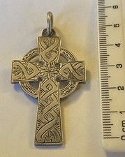 Lovely 1910 Hand Engraved Solid Silver Celtic Cross Pendant 12.8 Grams