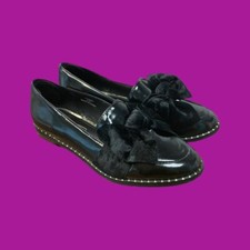 RIVER ISLAND Stud Bow Rand Loafers in Black Patent Leather, UK4/EU 37
