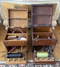 2 X Antique ELECTROTHERAPY machine? Wooden Box Electric Circuit Cylinder