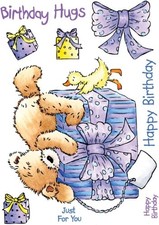 Birthday Hugs Popcorn The Bear Unmounted Rubber Stamps By Crafters Companion