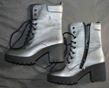 FLY LONDON Silver Leather Zip & Lace  Ankle Boots UK size 8. EU 42