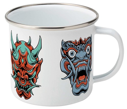 Enamel mug 350ml demon face - enamel,