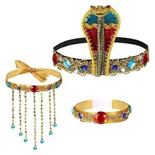 3x Women's Egyptian Costume Egypt Queen Headdress Snake Beaded Headpiece Dress