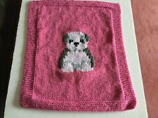 New handmade chunky dog blanket with Shih tzu puppy motif in Pink