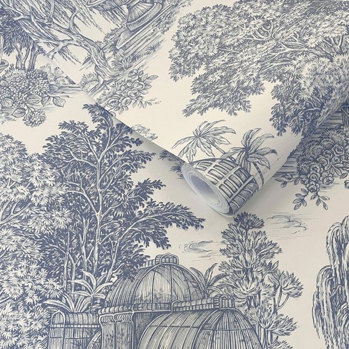 Toile wallpaper blue botanical - toile,