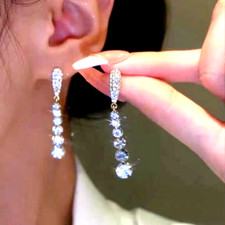 Dangle Drop Gold Earrings Diamante Silver Rhinestone Sparkle Wedding Bridal Prom