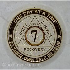 7 Year Alcoholics Anonymous Medallion White Gold Plated AA Sobriety Chip Coin