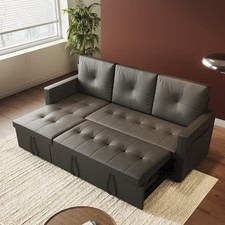 Dark Grey 3 Seater Sofa Bed L-Shaped Couches Pull Out Sleeper with Storage