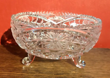 VINTAGE CLEAR CRYSTAL CUT ETCHED DAISY 3 FOOTED GLASS BOWL SWEET BON BON DISH