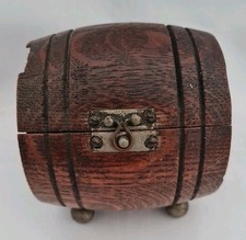 Antique Wooden Oak Barrel Cigarette Tobacco Storage Box Teofani & Co See Pics