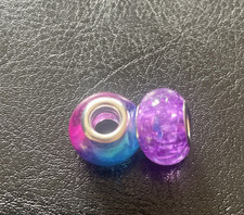 2 X Purple Lilac And Pattern In the style of Pandora Alloy Spacer Bead  Charm