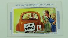 1950s Risque Vintage Comic Postcard Morris Minor Wedding Car Garage Petrol Pump 
