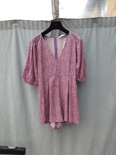 Zara Pink Floral Viscose Puff Sleeve Playsuit Size L  VGC