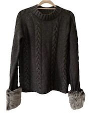 Bastyan charcoal grey cable knit jumper with removable faux fur cuffs S/M