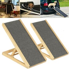 Folding Wooden Dog Ramp Pet Puppy Ramp Adjustable Height Non-Slip Carpet Stair