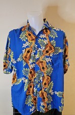 Blue Makai Hawaiian Shirt with Ukulele Print - XL Rayon