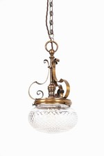 Edwardian Cut Glass and Brass Ceiling Pendant Light