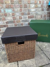 Harrods Brown Wicker Basket with Lid Large Size Storage Box