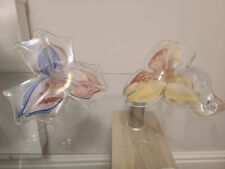 Vintage Pair Of Coloured Glass Lily Ornaments