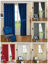 Luxury Jacquard Eyelet Ring Top Curtains Fully Lined Ready Made + Tie Back Pairs
