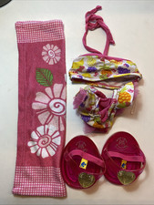 Build A Bear Pink Fruit Bikini Two-piece Towel Swim Set Beach Summer Sandals