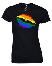 KISS OF PRIDE LADIES T-SHIRT LGBT GAY PRIDE LESBIAN FASHION DESIGN TOP (COL)