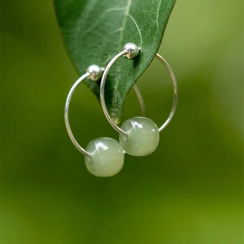 Jade sterling silver hoop - sterling,