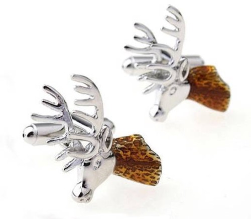 Stag head cufflinks silver new - cufflinks,