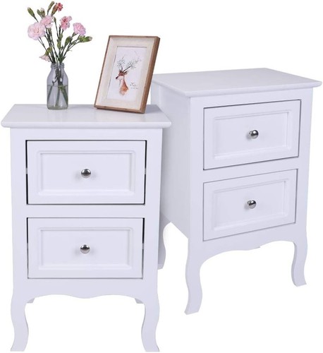 White wooden bedside table - table, set