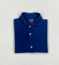 Men's Navy Blue Boggi Milano Shirt Medium Filo Di Scozia Cutaway Long Sleeve A/B